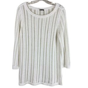 Talbots White Boat Neck Sweater Women's Medium 3/4 Sleeve Knit Pullover
